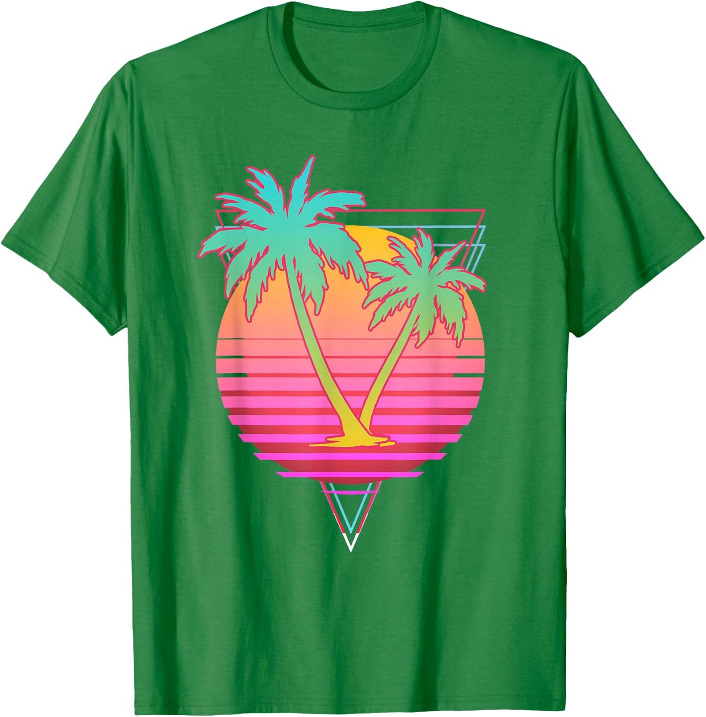 Retro Art 1980s Synthwave Sunset Vaporwave T-Shirt - T-Shirt | Irish Green