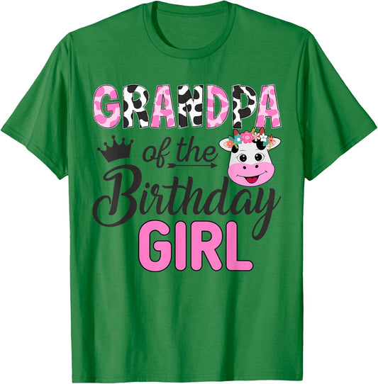 Grandpa of The Birthday Girl Farm Cow 1 St Birthday Girl T-Shirt - T-Shirt | Irish Green