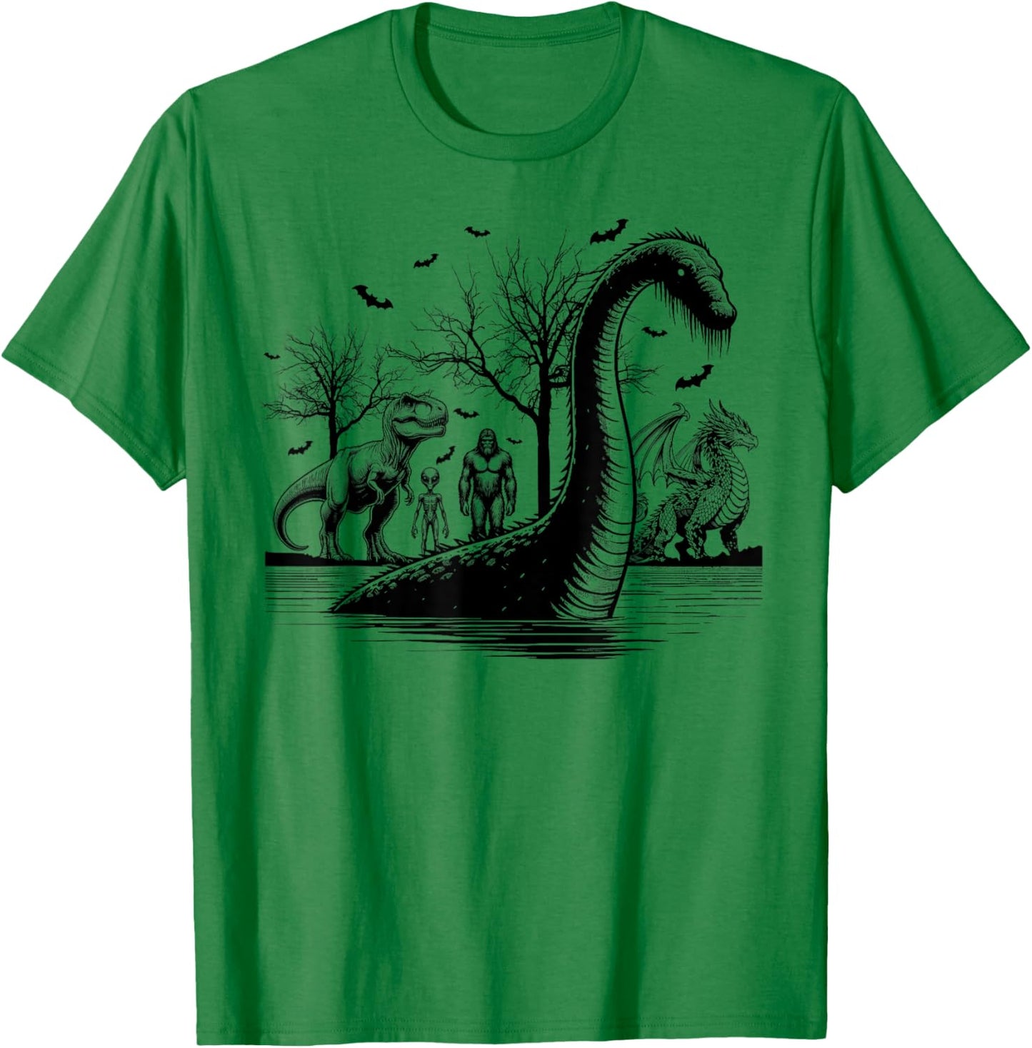 Halloween party bigfoot alien meet loch Ness dragon spooky T-Shirt - T-Shirt | Irish Green