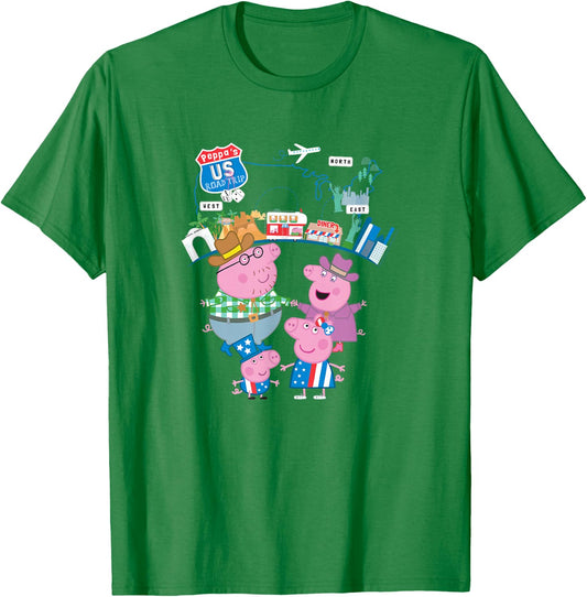 Peppa Pig Visits America US Road Trip T-Shirt - T-Shirt | Irish Green