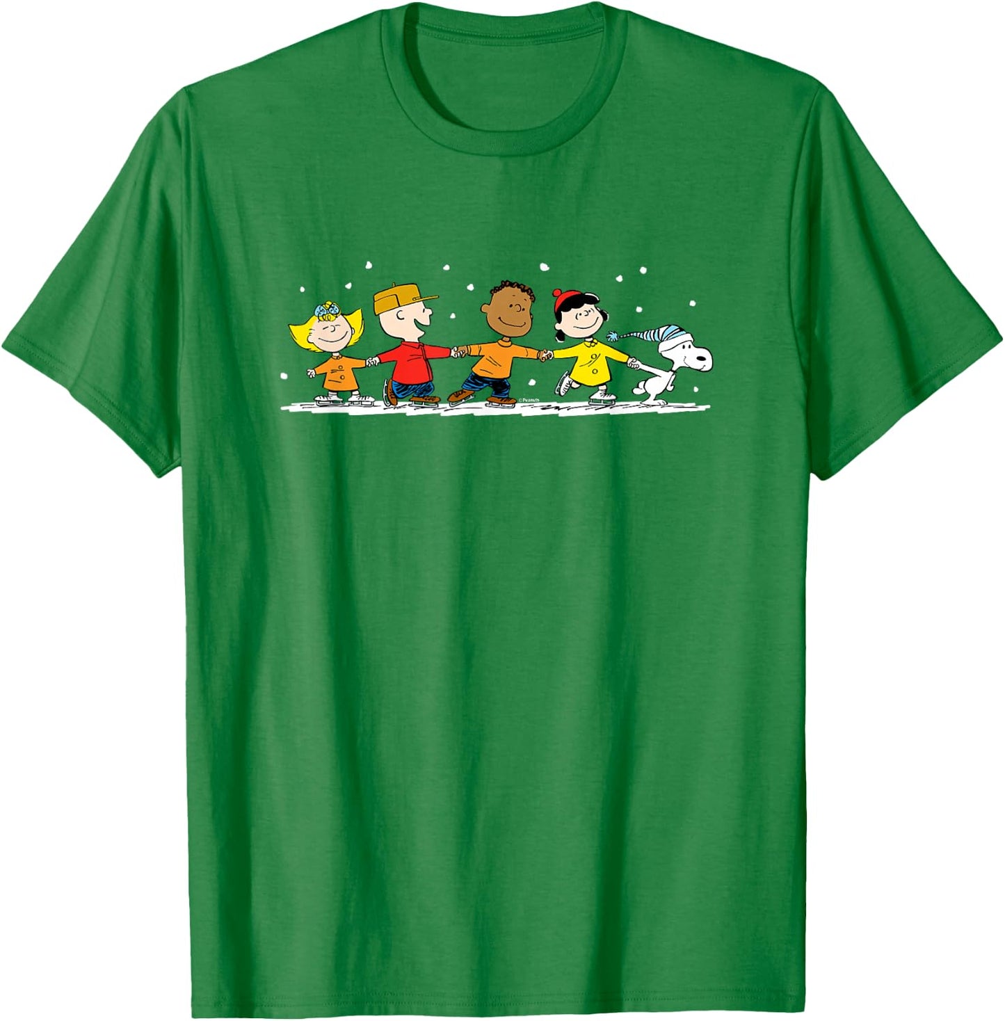 Peanuts - Snoopy Lucy Franklin Charlie Lucy Ice Skating T-Shirt - T-Shirt | Irish Green