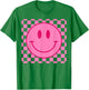 Retro Happy Face Shirt Checkered Pattern Smile Face Trendy T-Shirt - T-Shirt | Irish Green