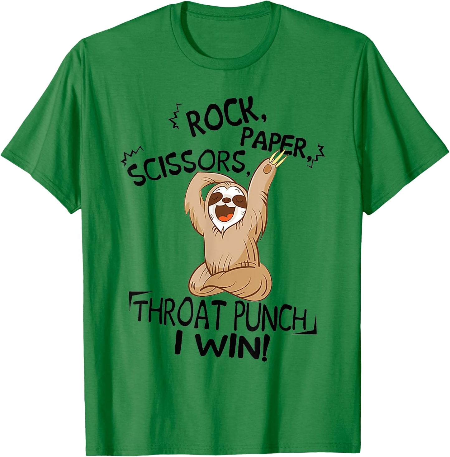 Funny Sloth Rock Paper Scissors Throat Punch I Win T-Shirt - T-Shirt | Irish Green