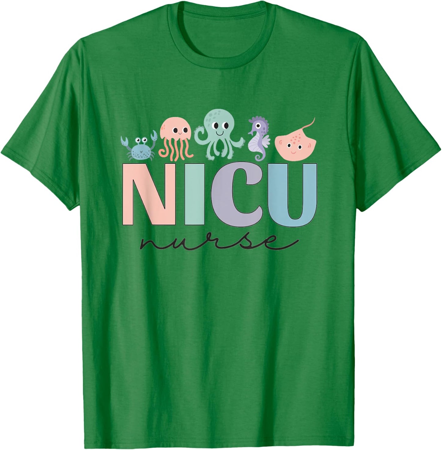 NICU Ocean Sea Animals Neonatal Intensive Care Unit Nurse T-Shirt - T-Shirt | Irish Green