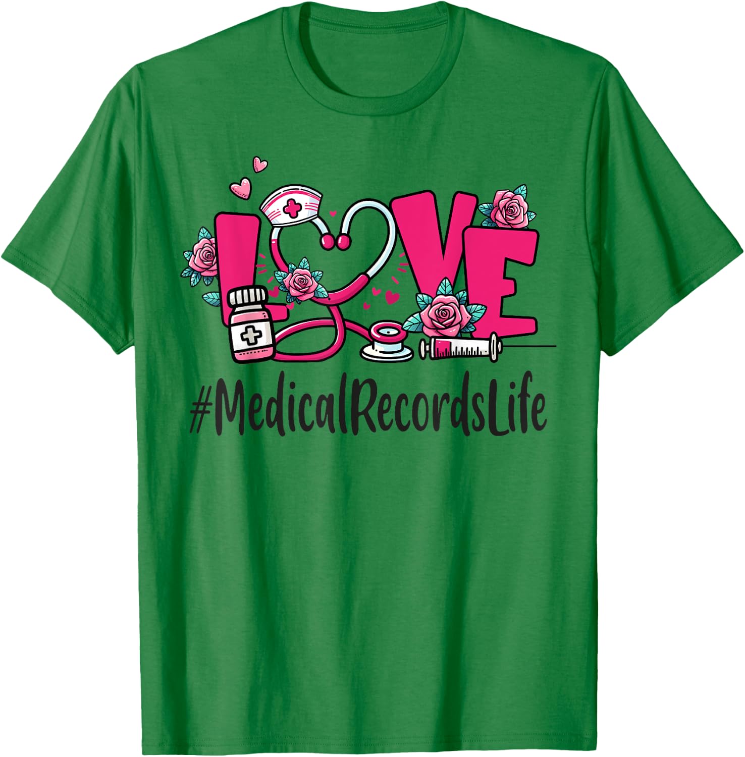 Medical Records Love Valentines Day Women Heart Appreciation T-Shirt - T-Shirt | Irish Green