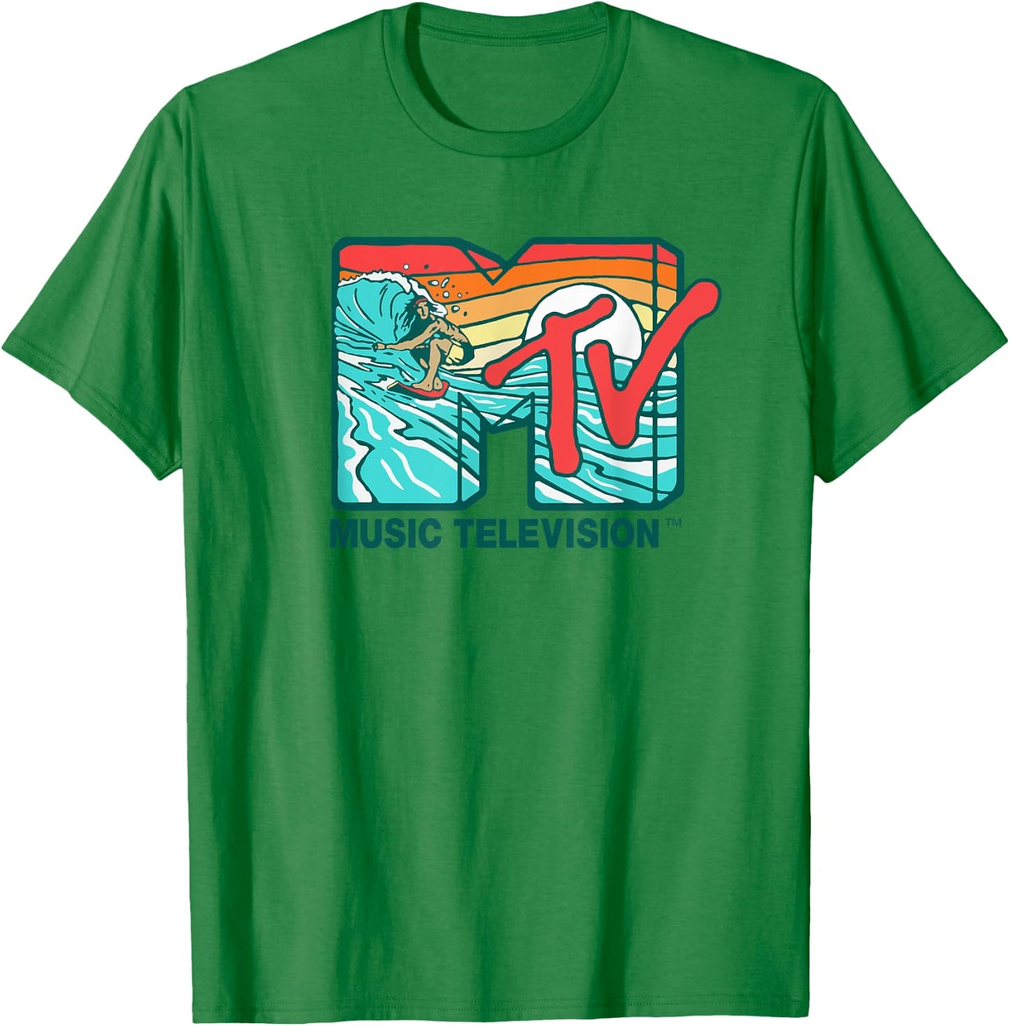 Mademark x MTV - MTV Catch a Wave MTV Surfer Logo Retro Graphic T-Shirt - T-Shirt | Irish Green