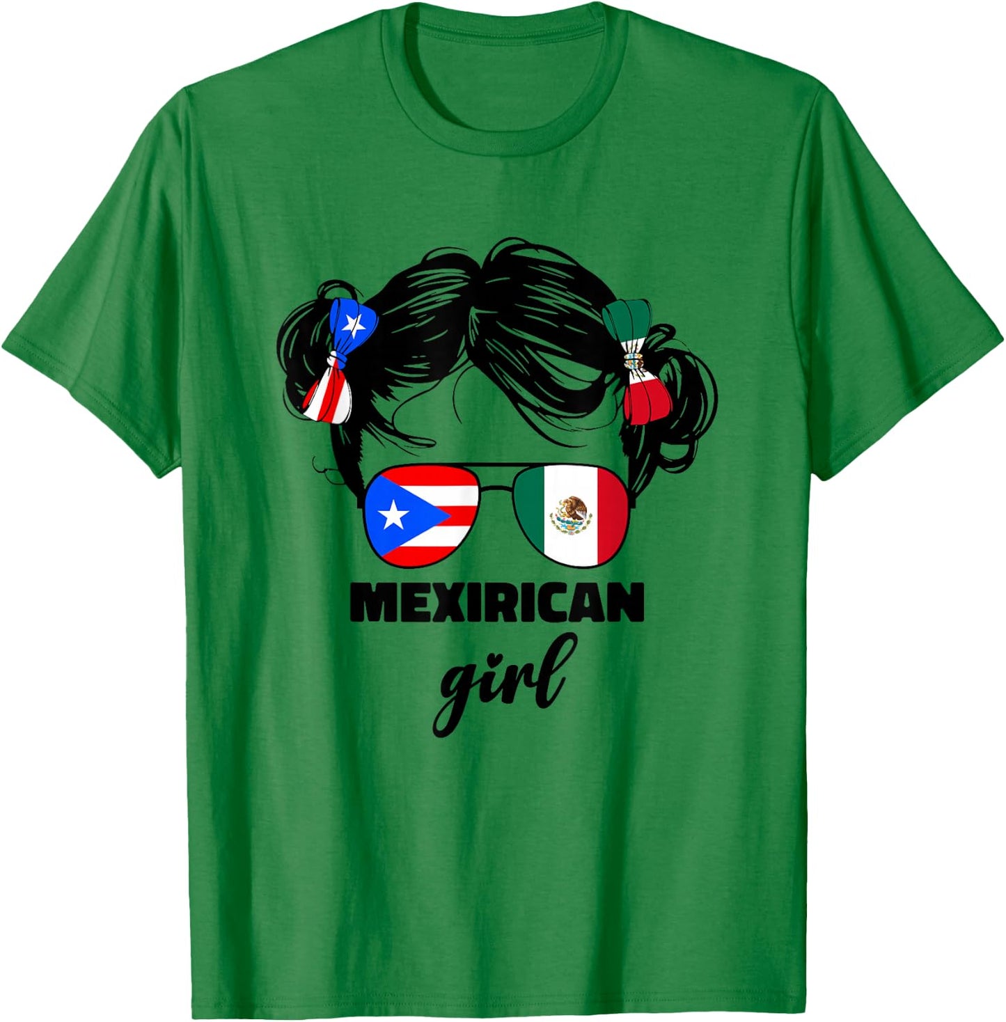 Mexirican Girl Kids Half Mexican and Puerto Rican Rico Flag T-Shirt - T-Shirt | Irish Green