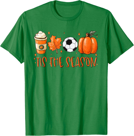 Tis The Season Pumpkin Leaf Latte Autumn Football T-Shirt - T-Shirt | Irish Green