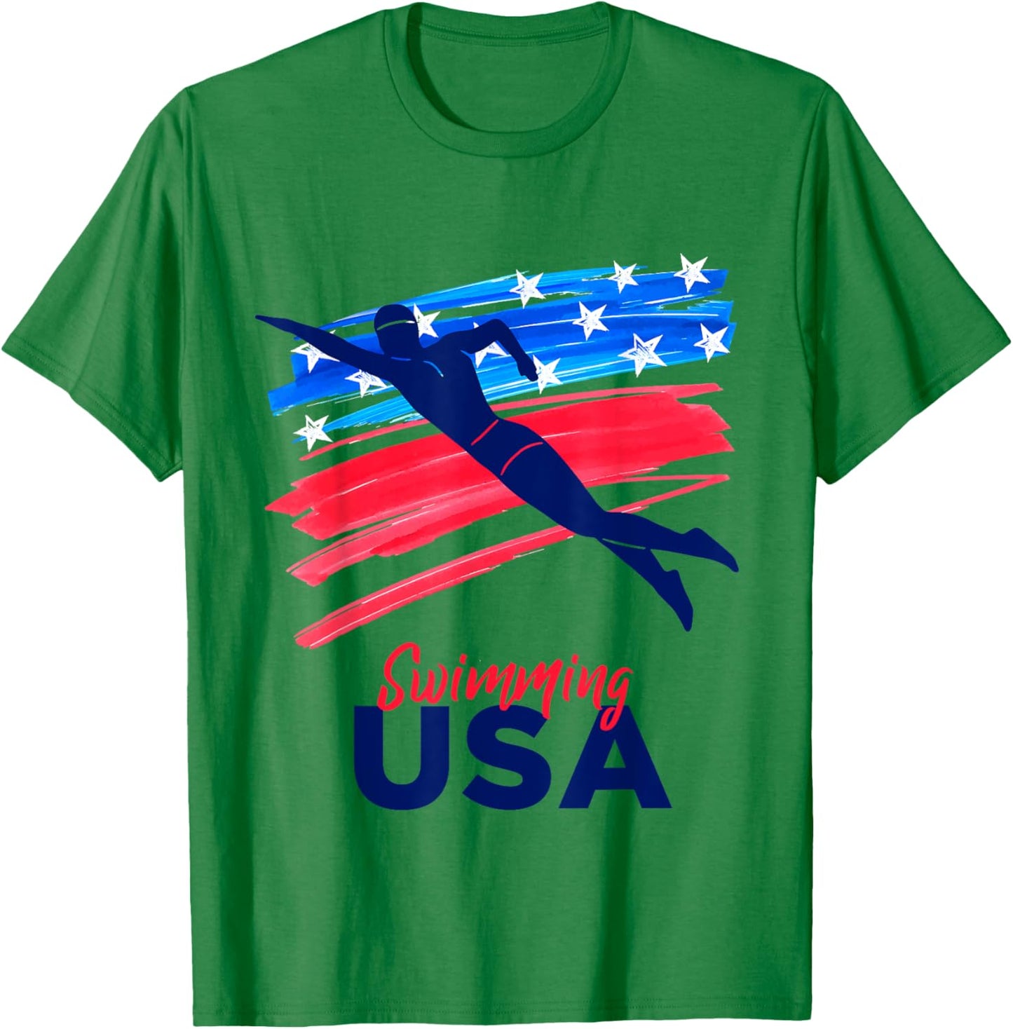 Swimming Support Team Flag USA Pool Swimmer American T-Shirt - T-Shirt | Irish Green