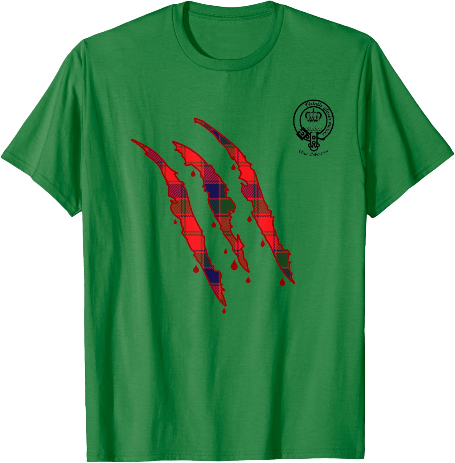 Clan Robertson Claw Marks Surname Tartan Crest T-Shirt - T-Shirt | Irish Green