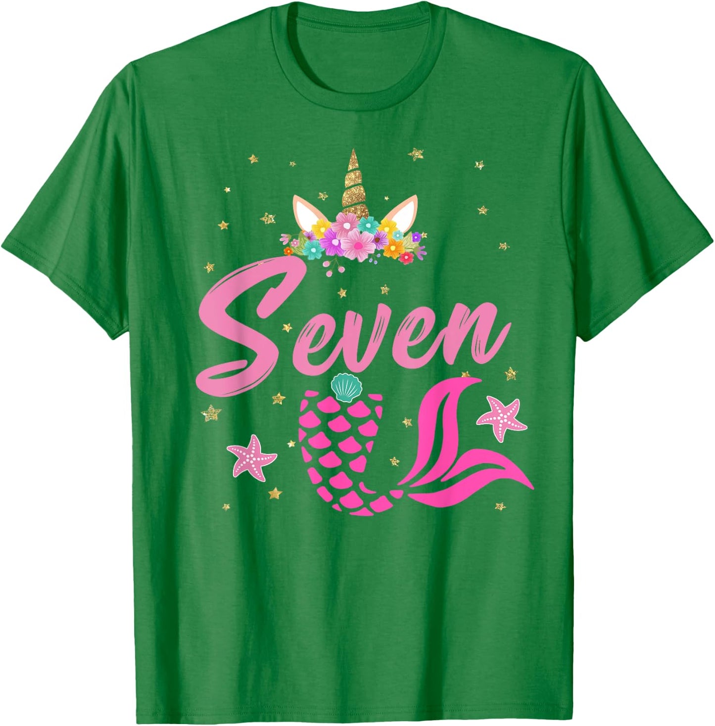 7th Birthday Girl Unicorn Shirt Mermaid Tail 7 Years Old T-Shirt - T-Shirt | Irish Green
