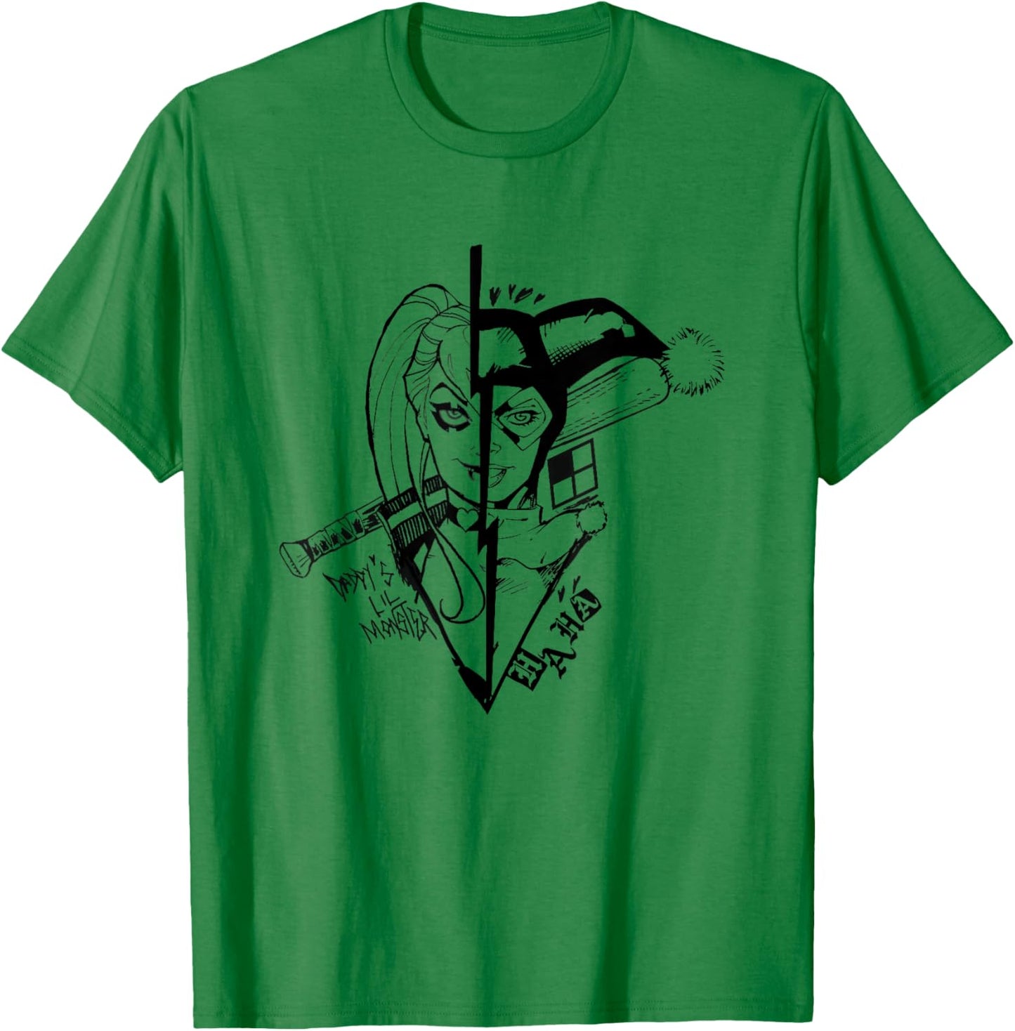 Harley Quinn Iconic Daddy's Lil Monster Split Face Big Logo T-Shirt - T-Shirt | Irish Green