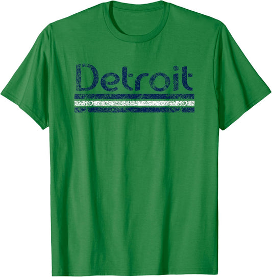 Detroit Michigan Retro Vintage Weathered Stripe Throwback T-Shirt - T-Shirt | Irish Green