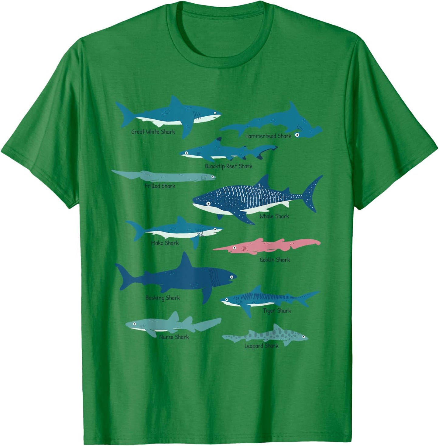 Types Of Sharks Educational Collection Marine Biologists T-Shirt - T-Shirt | Irish Green