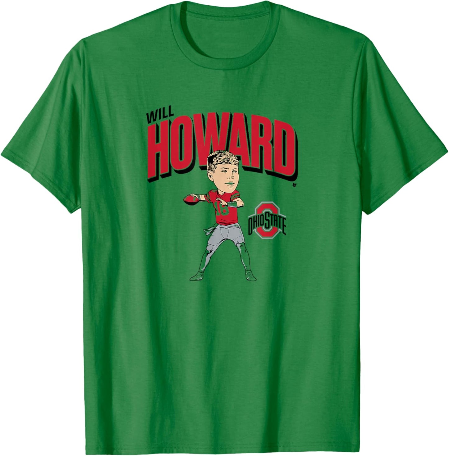 Ohio State Football: Will Howard Caricature T-Shirt - T-Shirt | Irish Green