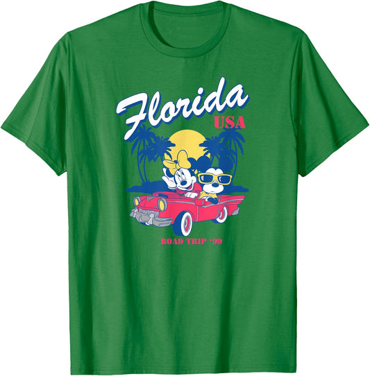 Disney Mickey And Friends Road Trip To Florida USA Vintage T-Shirt - T-Shirt | Irish Green