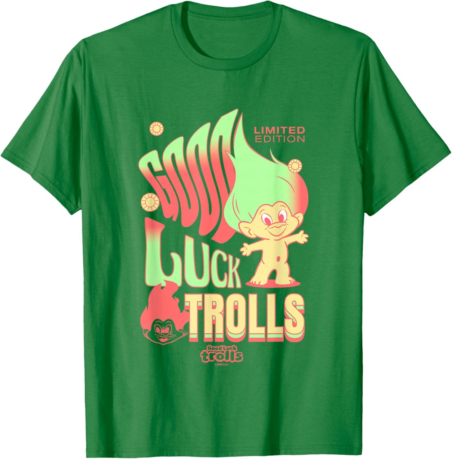 Good Luck Trolls Limited Edition 60's Retro Vibe Chest Logo T-Shirt - T-Shirt | Irish Green