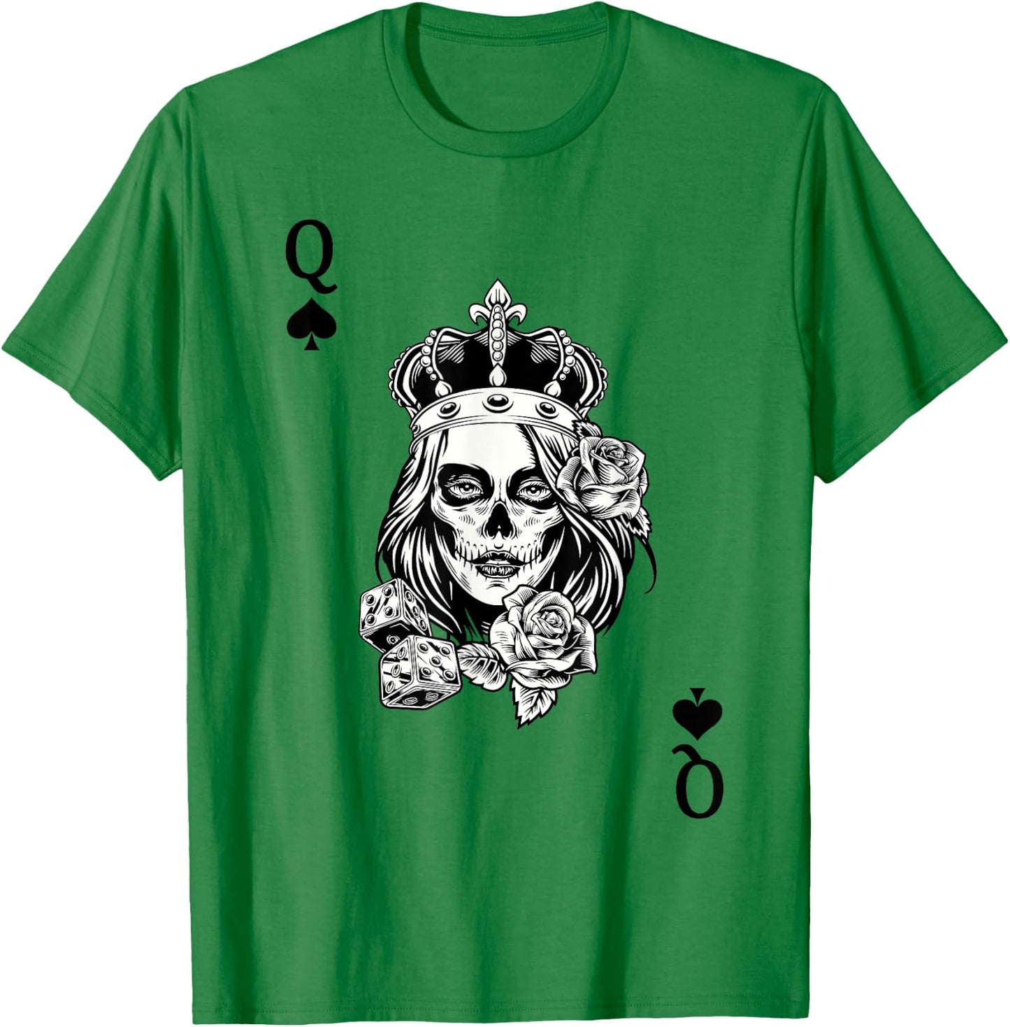 Couple Matching King And Queen of Spades 1/2 Skull Goth Punk T-Shirt - T-Shirt | Irish Green