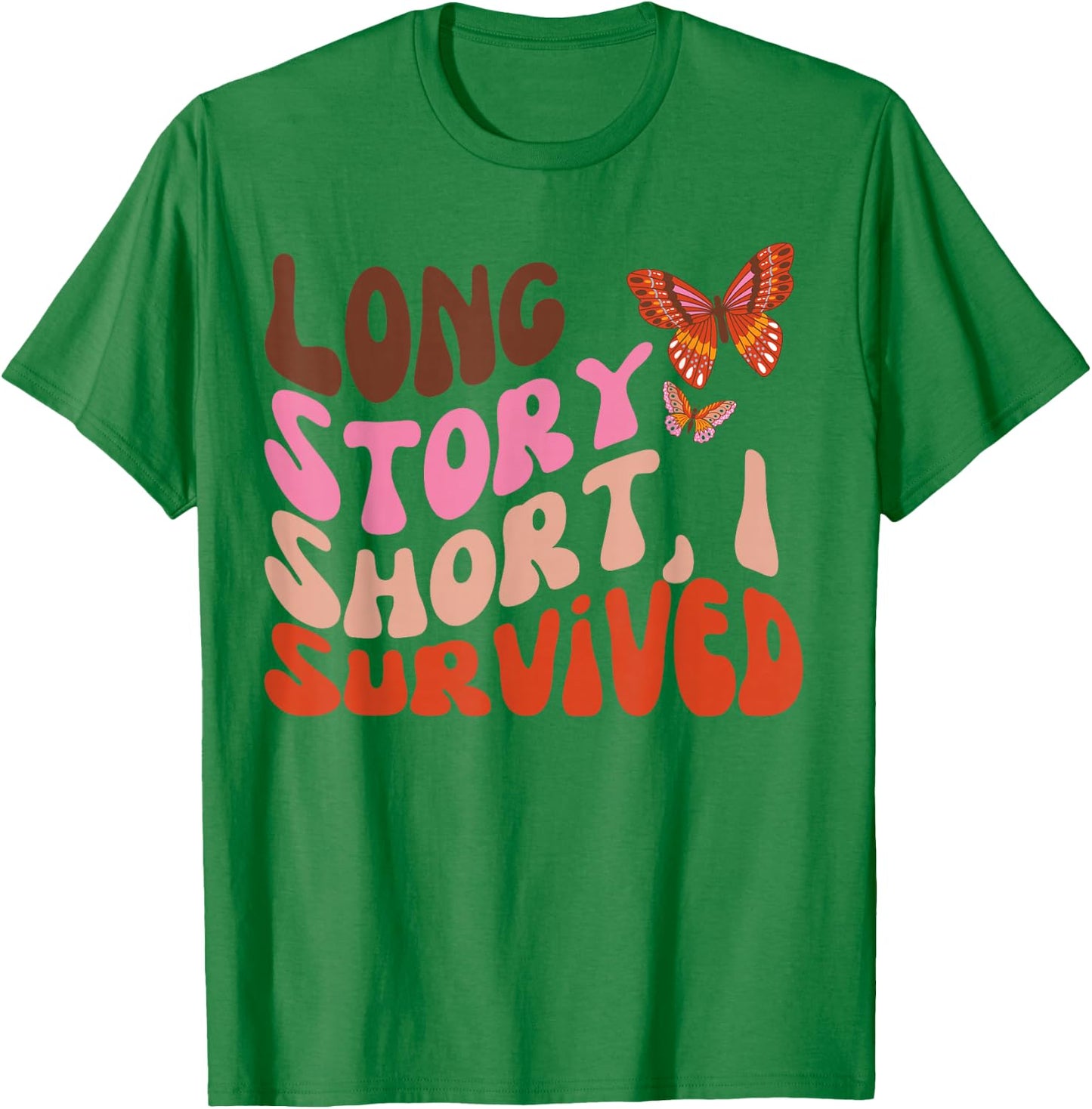 Long Story Short I Survived Butterfly Retro Vintage T-Shirt - T-Shirt | Irish Green