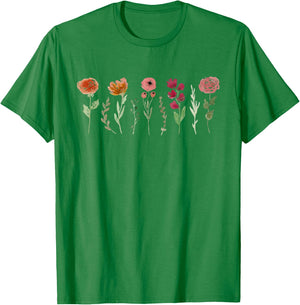 Women's Vintage Flower Casual Boho WildFlower Graphic T-Shirt - T-Shirt | Irish Green
