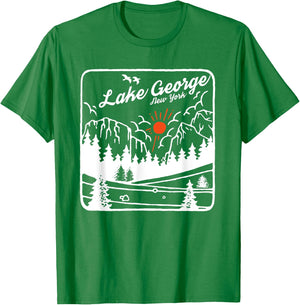 Lake George Souvenir Fishing Vintage Map Gifts New York NY T-Shirt - T-Shirt | Irish Green