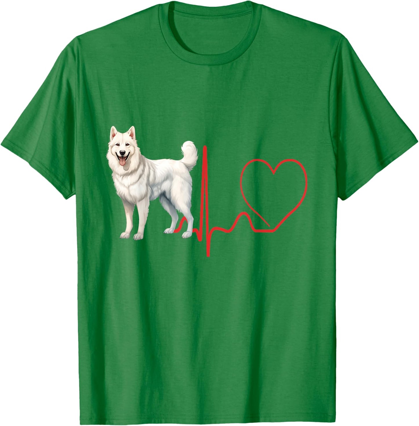American White Shepherd Dog Heartbeat EKG Funny Dogs Lover T-Shirt - T-Shirt | Irish Green