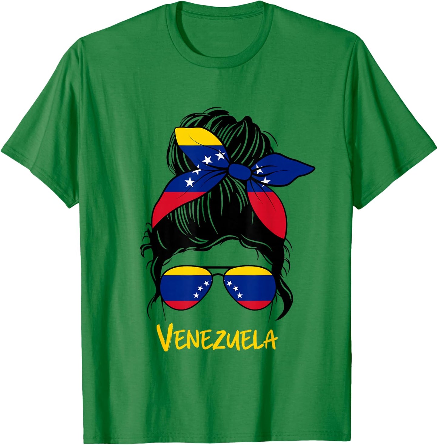 Venezuelan Girl Bandana Glasses Flag Colors Latina Pride T-Shirt - T-Shirt | Irish Green
