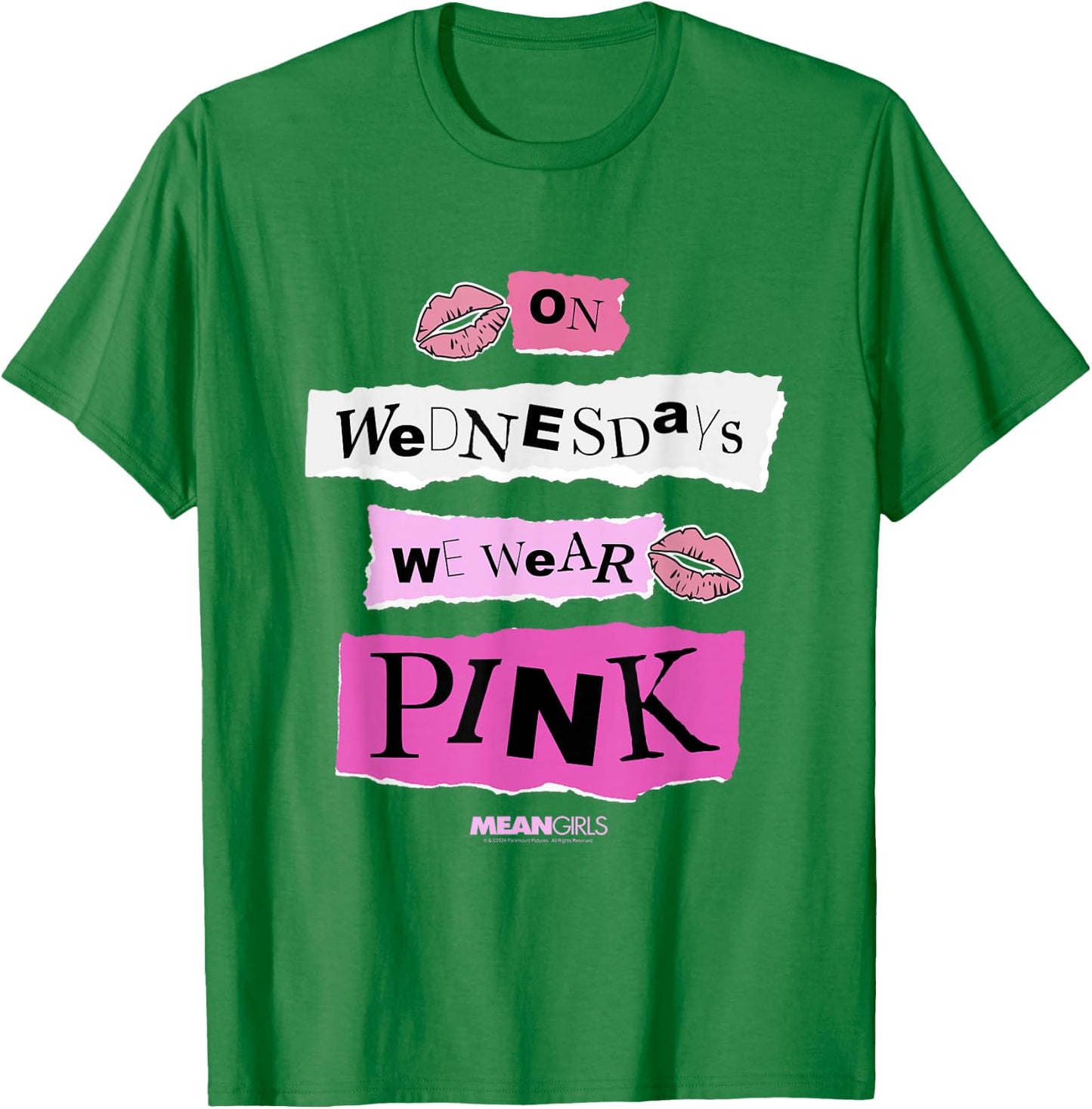 Mean Girls On Wednesdays We Wear Pink Cutout Collage Movie T-Shirt - T-Shirt | Irish Green