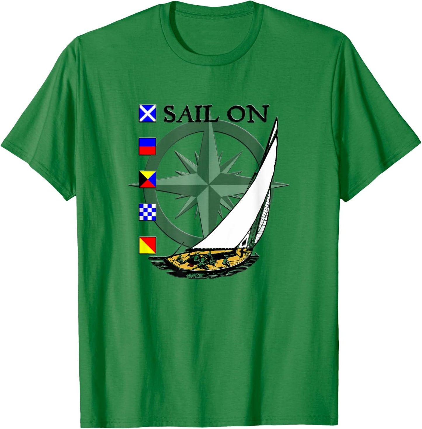 Sailing Racing Boat with Nautical Flags and Compass T-Shirt - T-Shirt | Irish Green