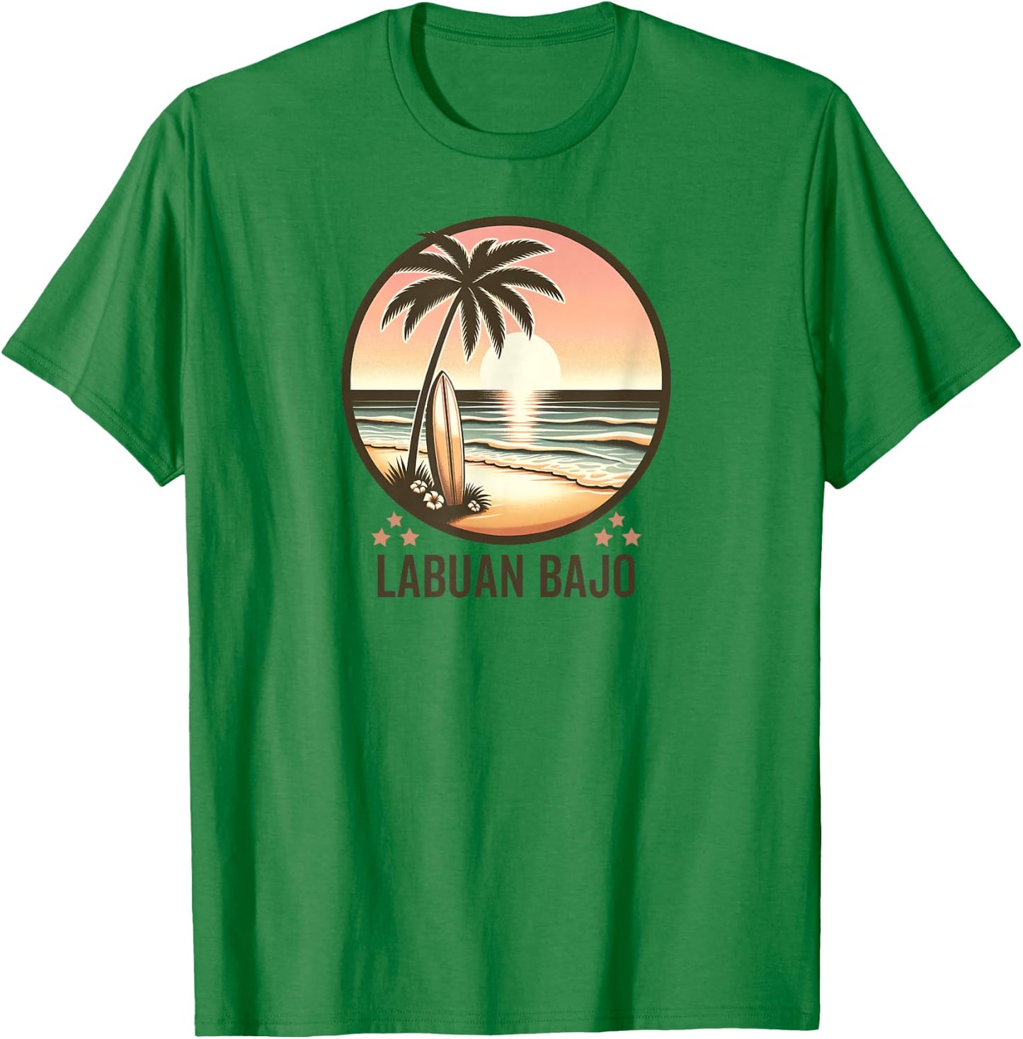 Labuan Bajo Palm Trees Surfing - Indonesia Beach Sunset Women Kids T-Shirt - T-Shirt | Irish Green