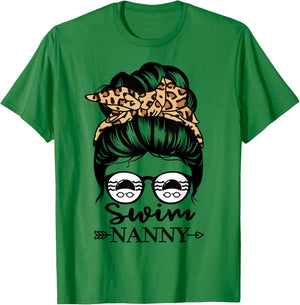 Swim Nanny Messy Bun Hair Funny Swimmer T-Shirt - T-Shirt | Irish Green