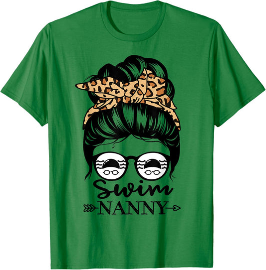 Swim Nanny Messy Bun Hair Funny Swimmer T-Shirt - T-Shirt | Irish Green