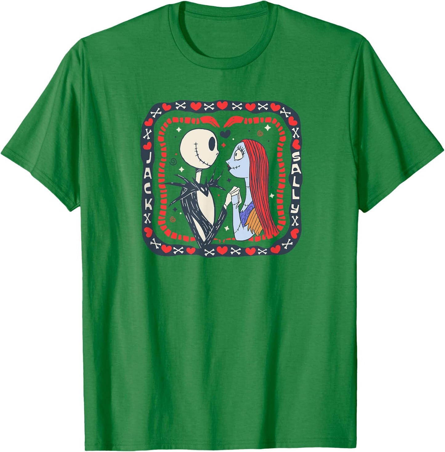 Amazon Essentials Nightmare Before Christmas Jack and Sally Valentine's Day T-Shirt - T-Shirt | Irish Green