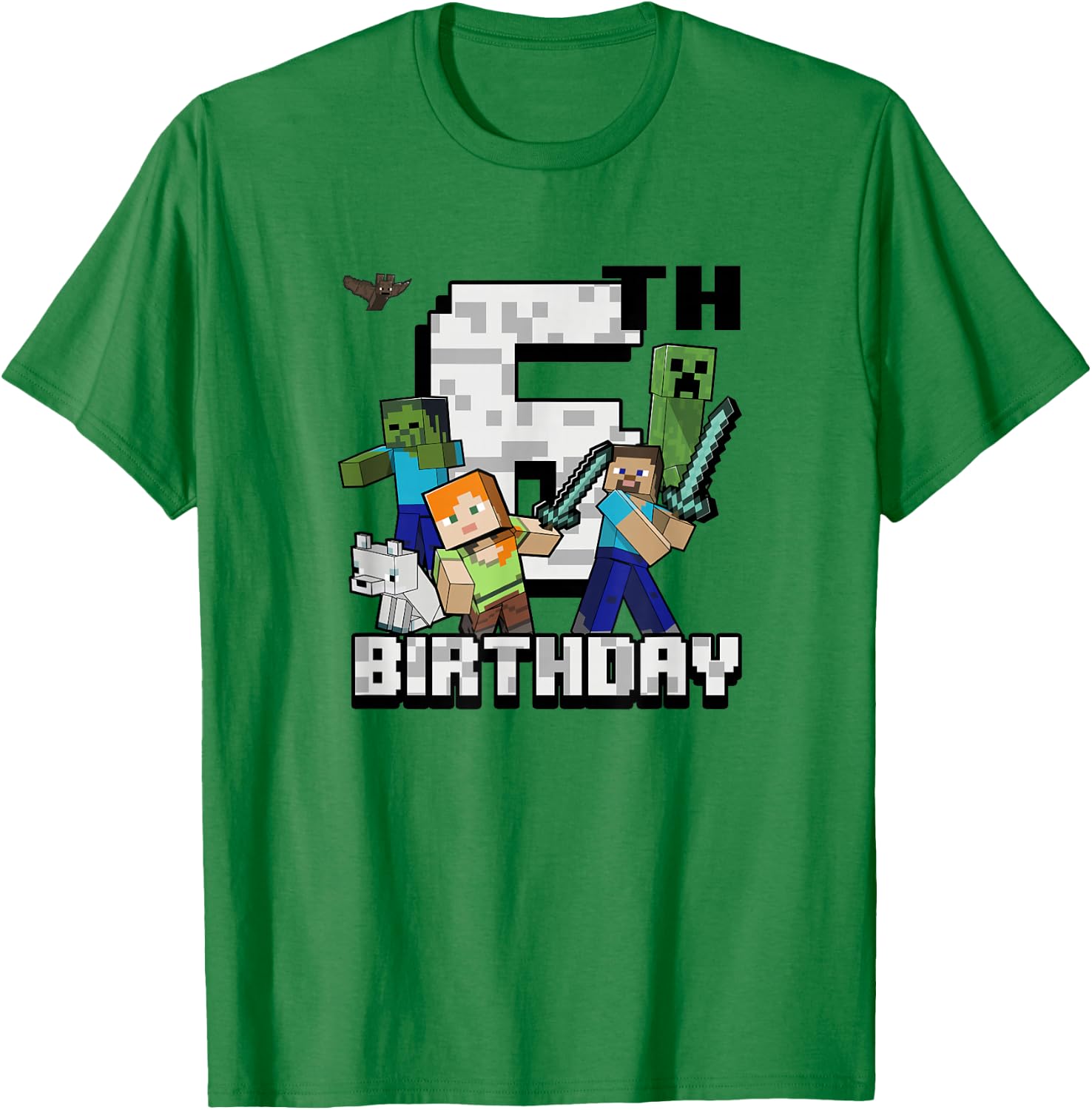 Minecraft Group Shot Happy 6th Birthday T-Shirt - T-Shirt | Irish Green