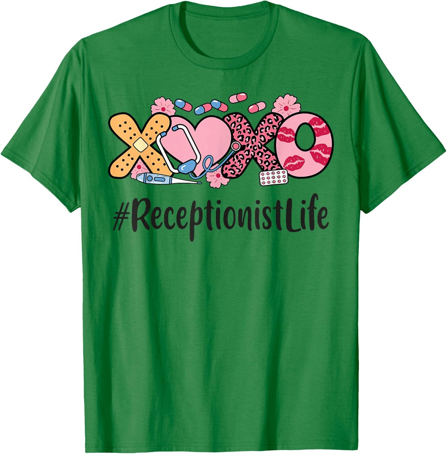 Receptionist Valentines Day Women Stethoscope Appreciation T-Shirt - T-Shirt | Irish Green