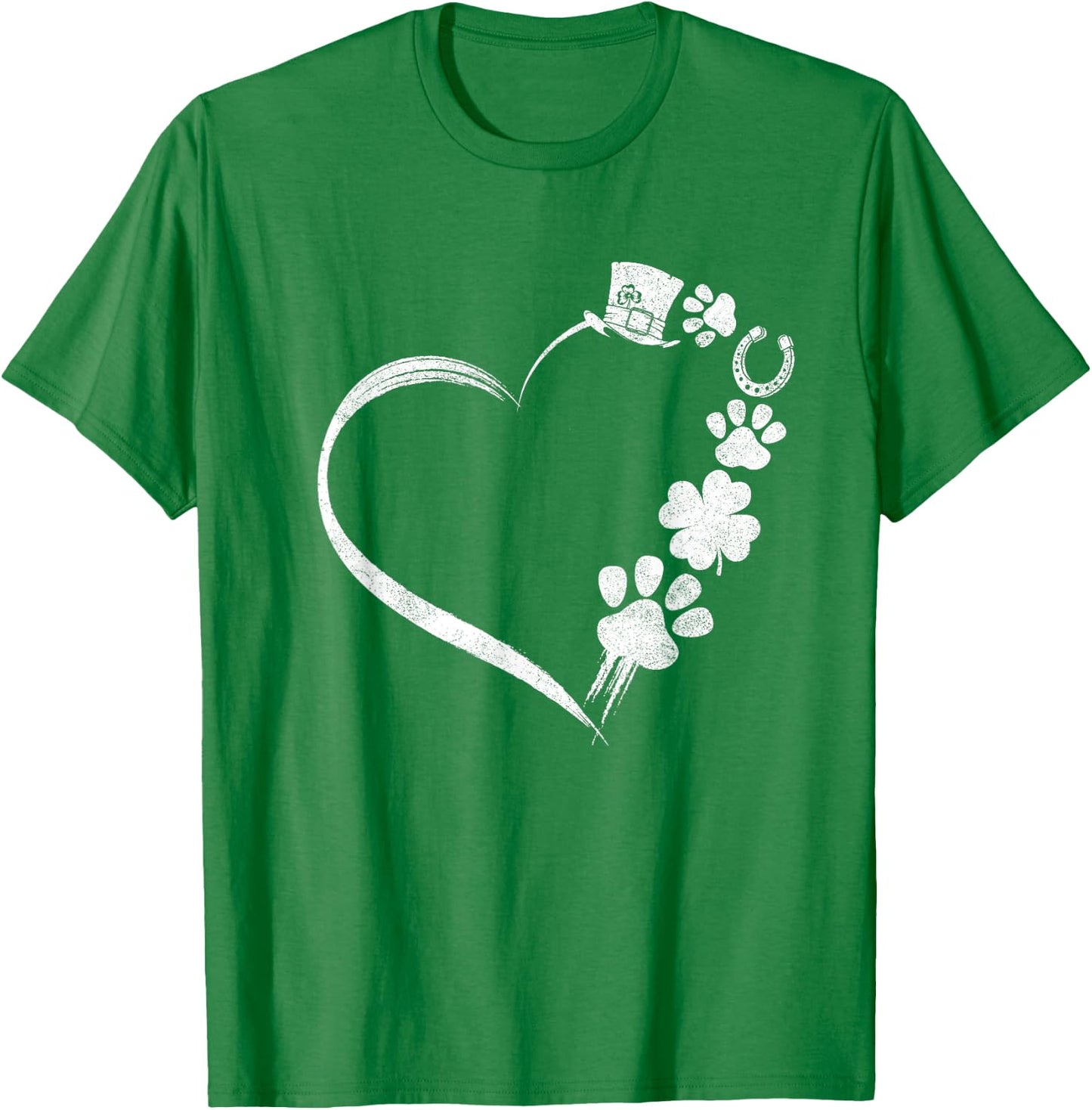 Cute Dogs Paw Shamrock Horseshoe Print Heart St Patricks Day T-Shirt - T-Shirt | Irish Green