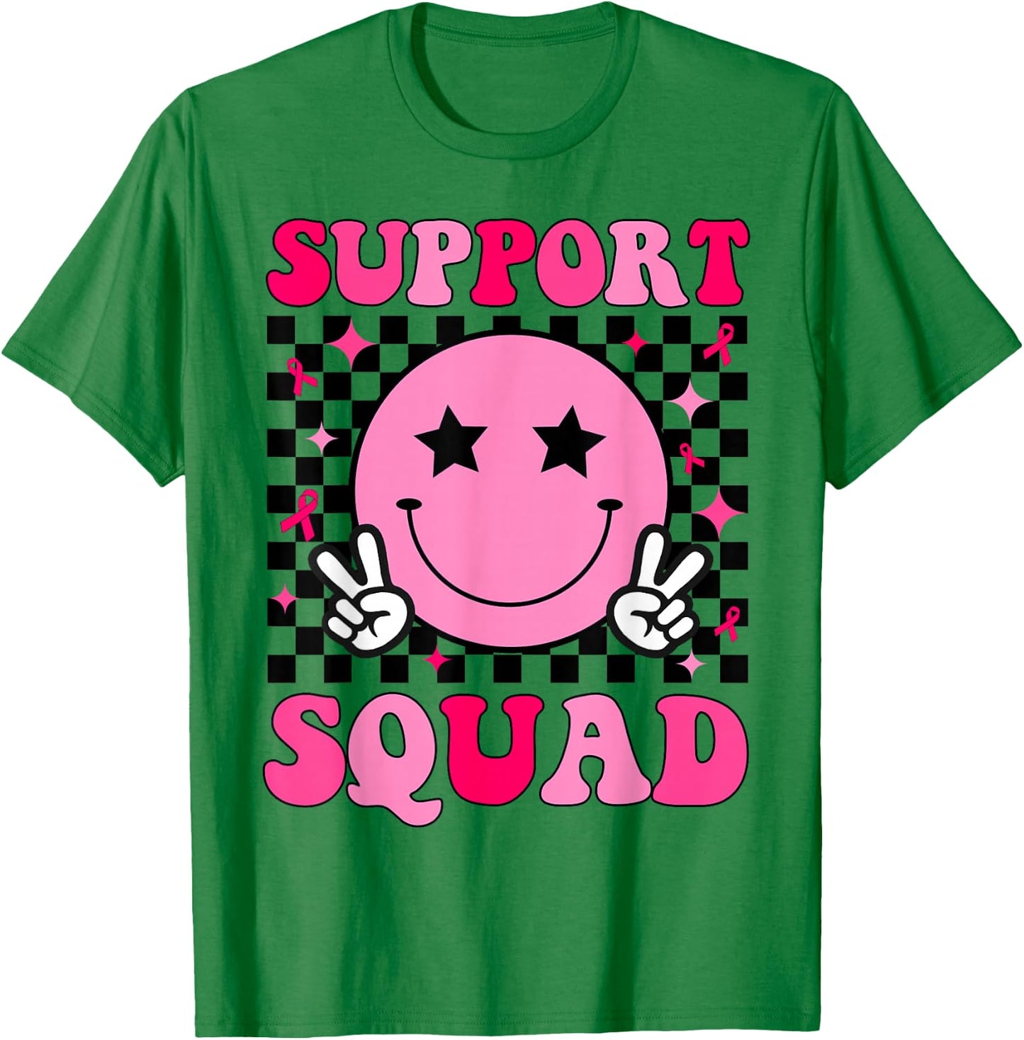 Retro Groovy Support Squad Breast Cancer Awareness T-Shirt - T-Shirt | Irish Green