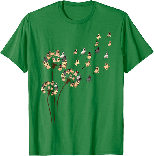 Flower Pug Dogs Dandelion Funny Animal Lovers Men Women Small T-Shirt - T-Shirt | Irish Green