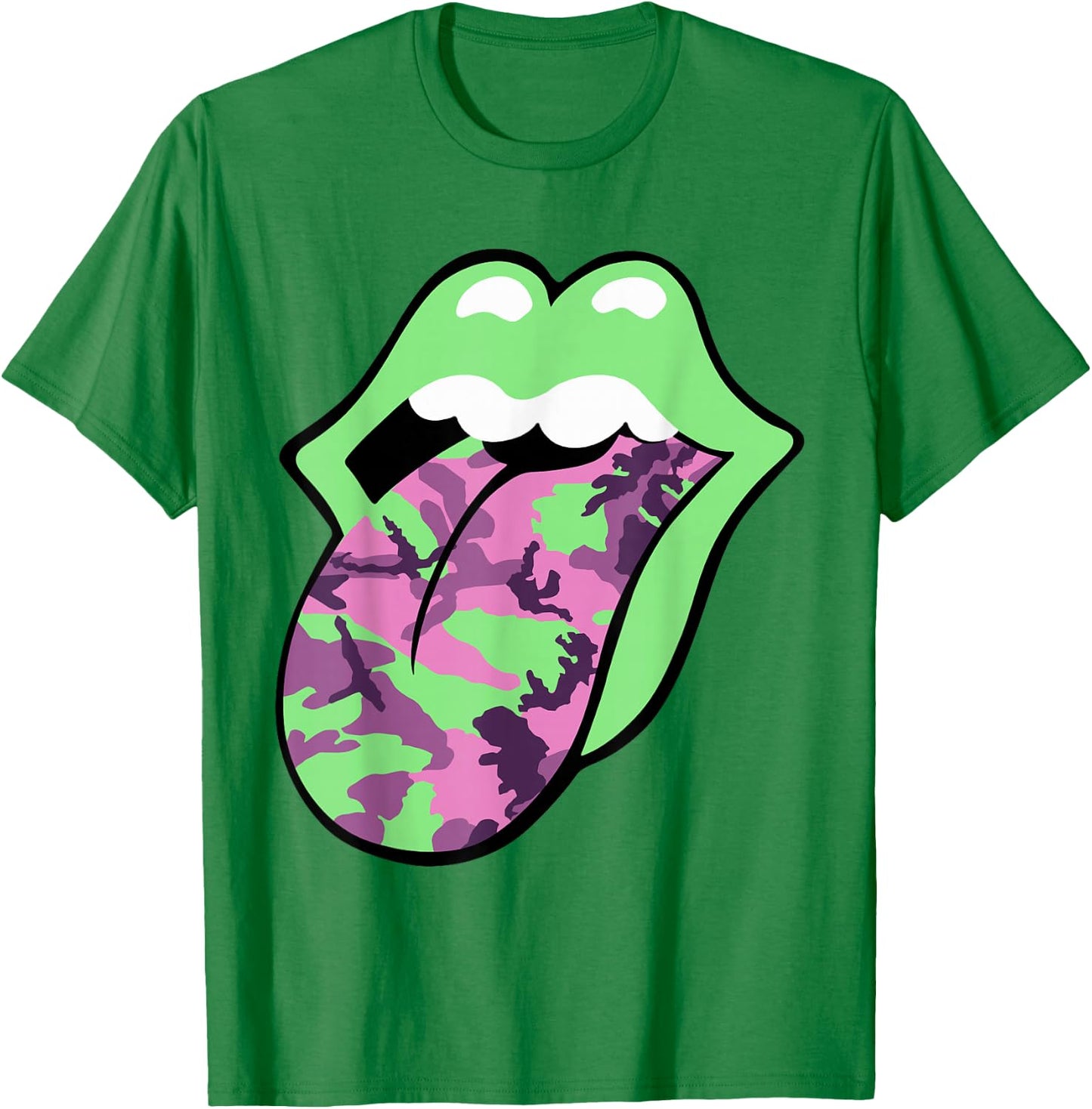 Official Rolling Stones Pink Camo Tongue T-Shirt - T-Shirt | Irish Green
