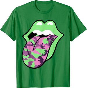 Official Rolling Stones Pink Camo Tongue T-Shirt - T-Shirt | Irish Green
