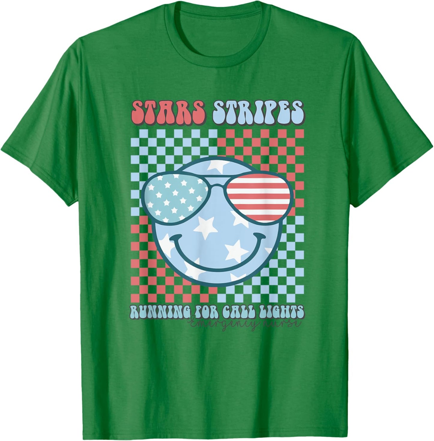 ER Nurse 4th Of July Emergency Room Groovy Smile Patriotic T-Shirt - T-Shirt | Irish Green