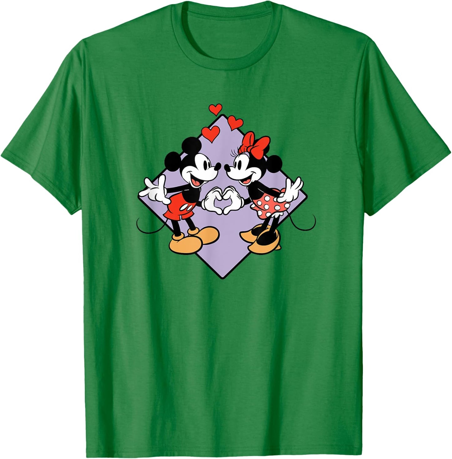 Amazon Essentials Mickey and Minnie Smiling in Love Valentine's Day Short Sleeve T-Shirt - T-Shirt | Irish Green