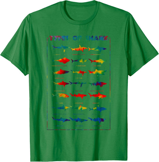 21 Types of Shark | Tie Dye Marine Biology s Gift T-Shirt - T-Shirt | Irish Green
