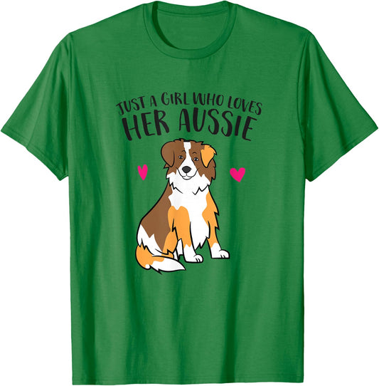 Just a Girl Who Loves Australian Shepherds Aussie Dog Girl T-Shirt - T-Shirt | Irish Green