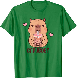 Funny Capybara, Capyboba Boba Milk Tea, Lovely Animal T-Shirt - T-Shirt | Irish Green
