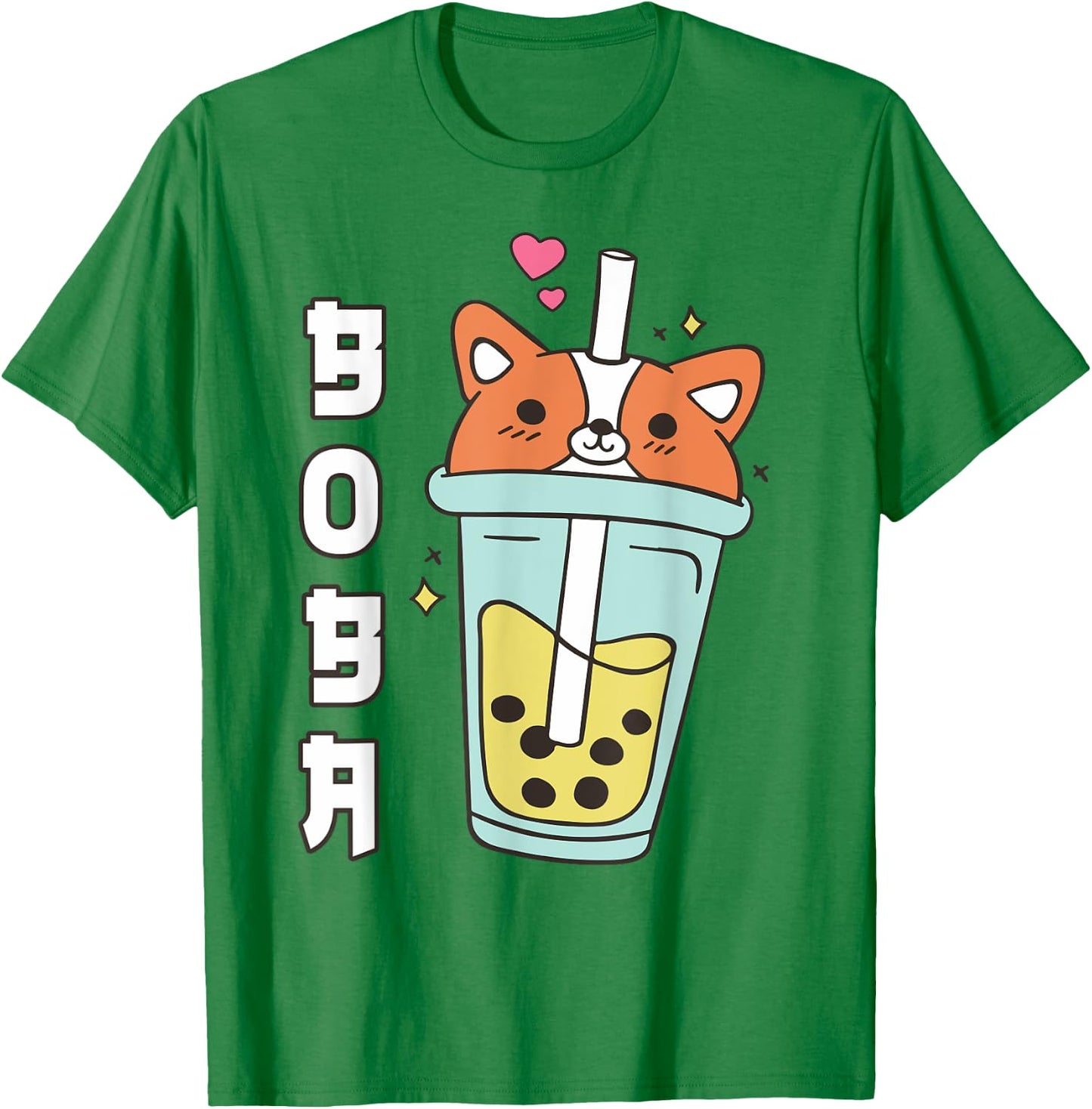 Cute Corgi Boba Tea Kid Girl Dog Mom Lover Gift Kawaii Anime T-Shirt - T-Shirt | Irish Green