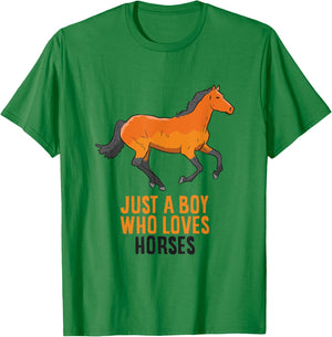 Horse Boy Just A Boy Who Loves Horses Horseback Riding T-Shirt - T-Shirt | Irish Green