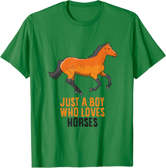 Horse Boy Just A Boy Who Loves Horses Horseback Riding T-Shirt - T-Shirt | Irish Green