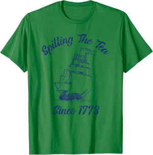 Fun 4th Of July Spilling The Tea Since 1773 History Teacher T-Shirt - T-Shirt | Irish Green