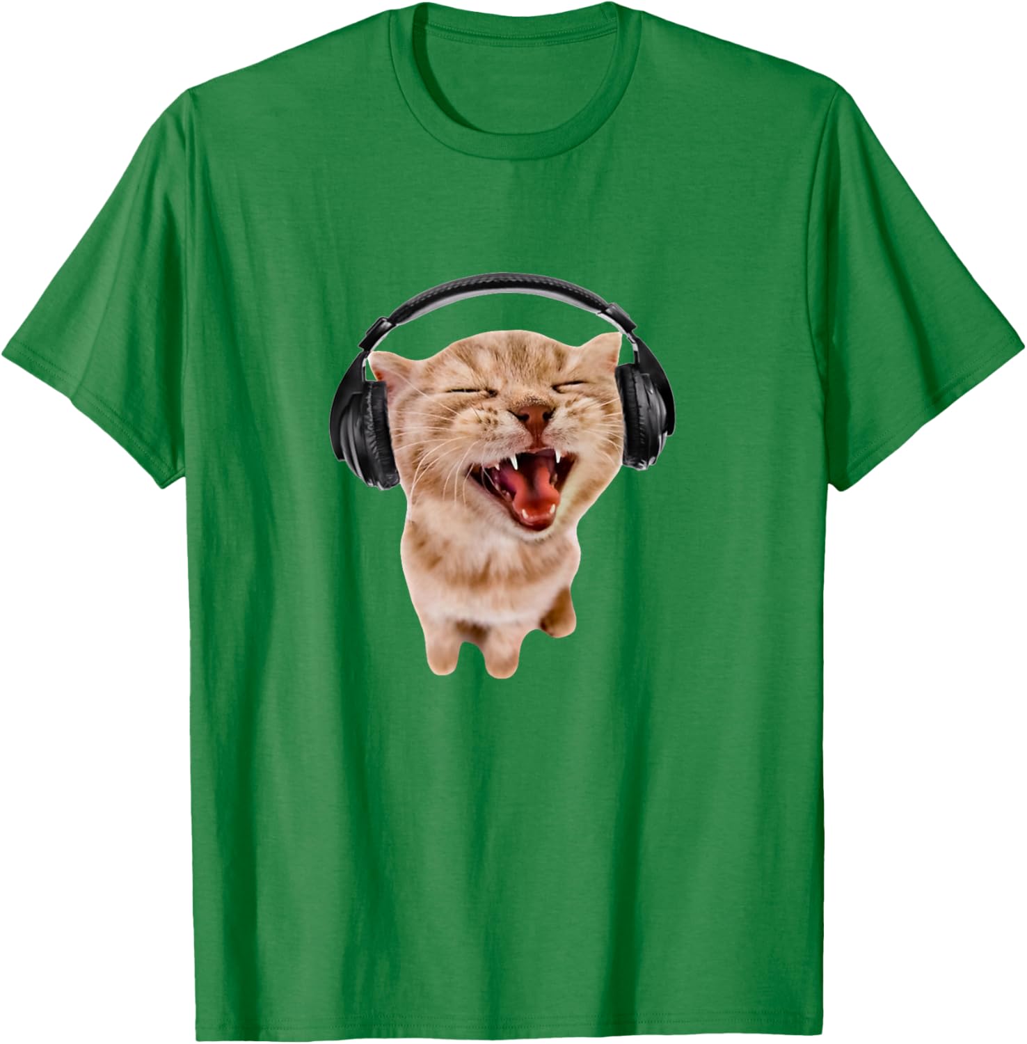 Silly Cat with Headphones T-Shirt - T-Shirt | Irish Green